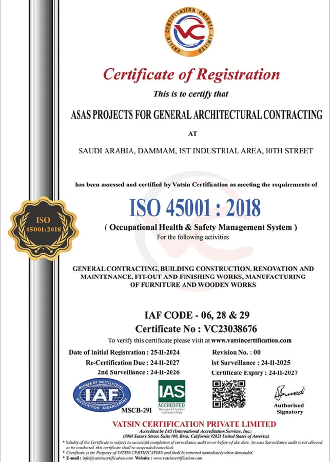 ISO 45001:2018 certificate